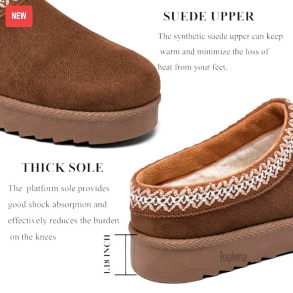 Women's Platform Slipper Boots Fleece Lined Anti-Slip Outdoor Indoor - Picture 5 of 7